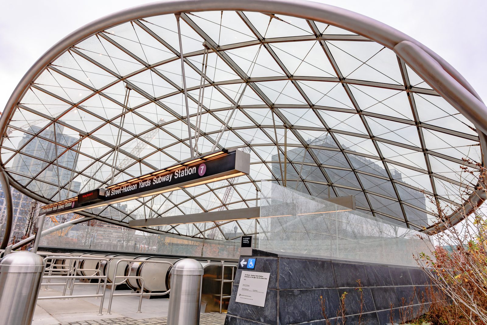 The glass entrance canopy at 34th Street–Hudson Yards station, New York